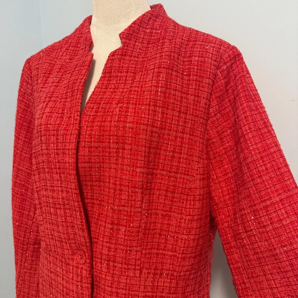 New York&Company Women's Tweed Red Blazer Holiday ‎ Size XL